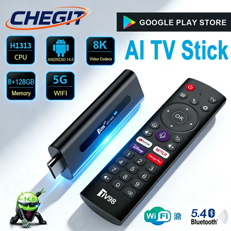 

ТВ-приставка TV98 ATV Stick на Android 14 с Bluetooth 5.0, процессором Allwinner H313 Quad Core, поддержкой 4G/5G, двойным Wi-Fi, голосовым управлением, HD 8K, 4K @60fps, 8 ГБ ОЗУ, 128 ГБ ПЗУ, IPTV.