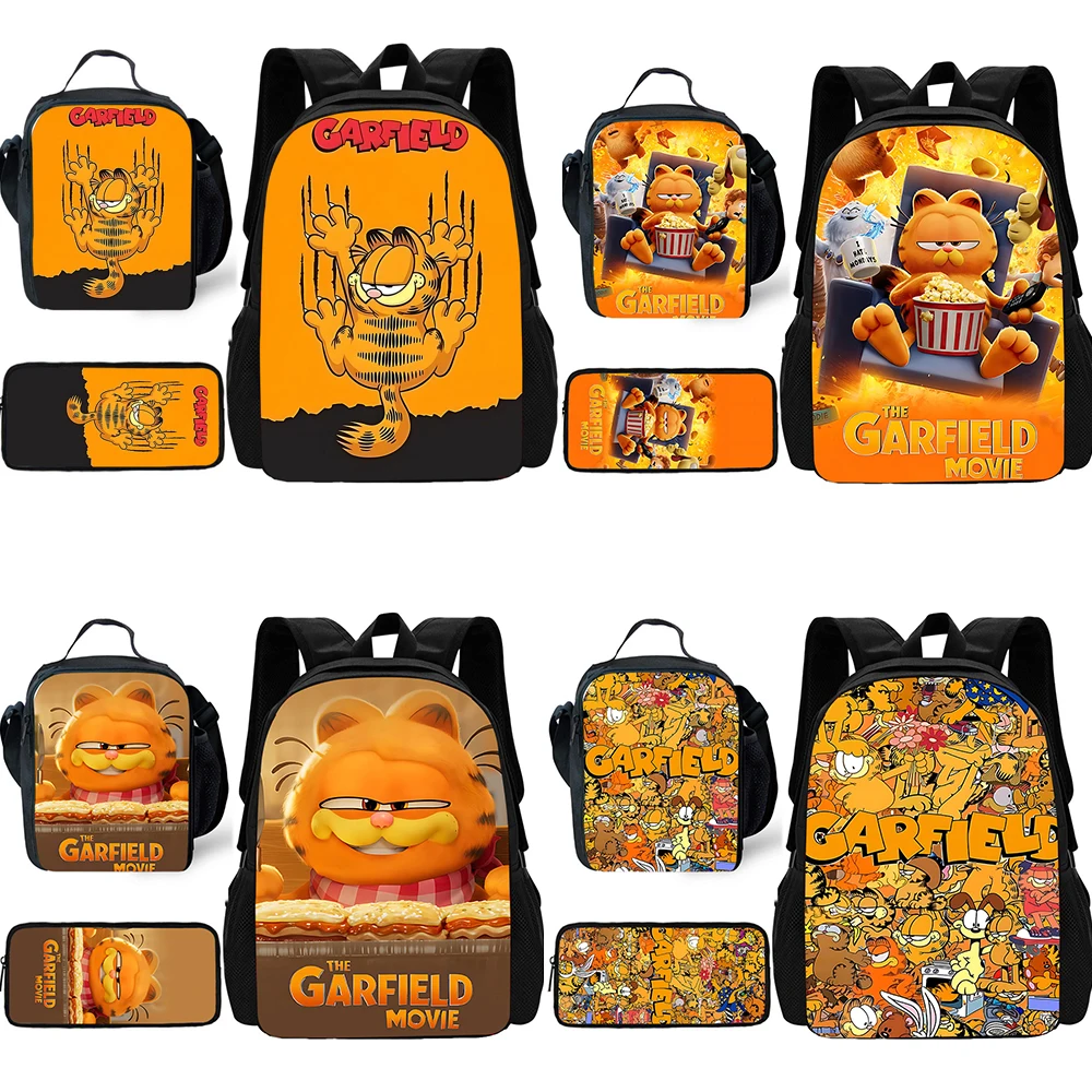 3 pcs set Cute Anime For G-Garfields Child School Backpack with Lunch Bags ,Pencil Bags ,School Bags for Boys Girls Best Gift