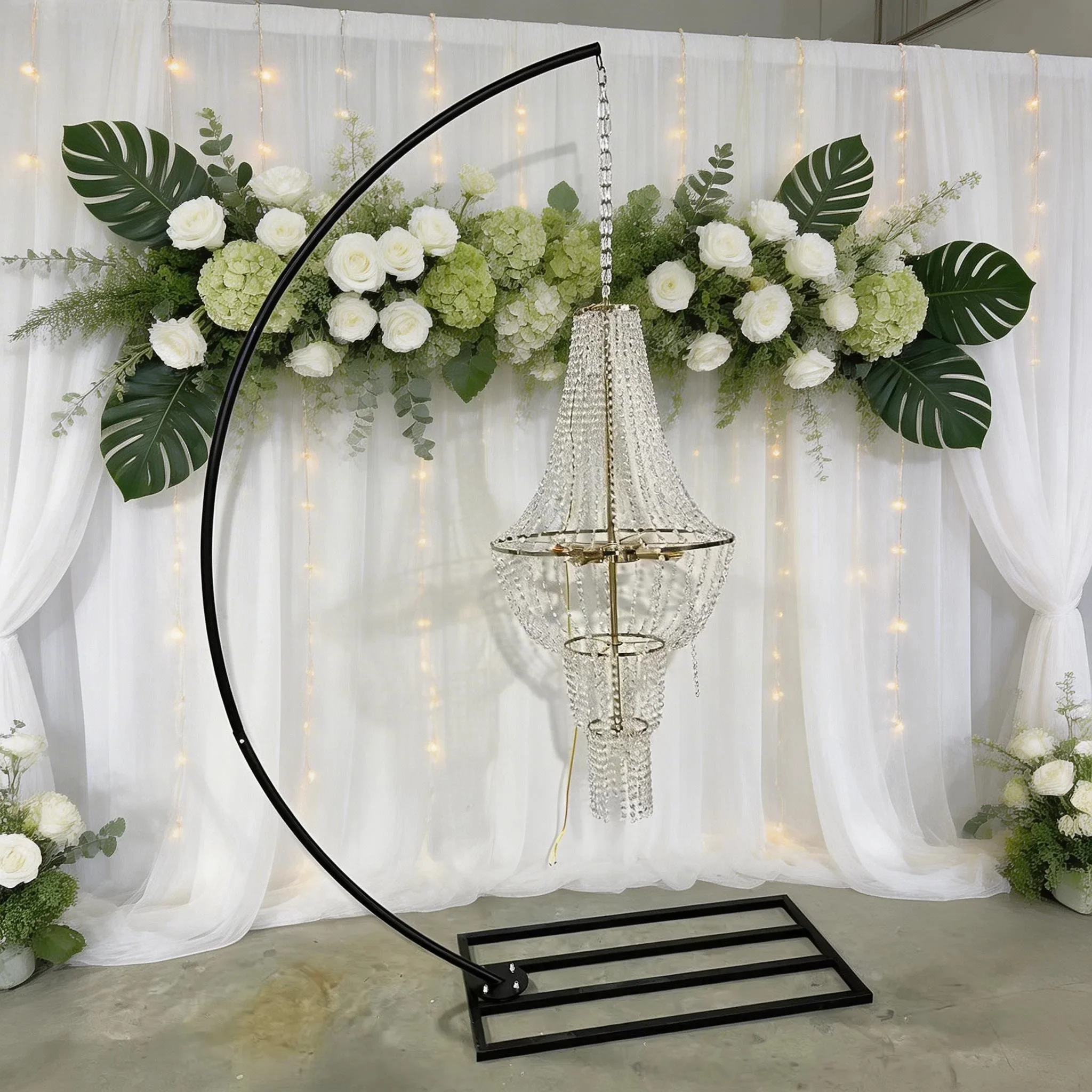 

Outdoor Wedding Backdrop Decoration Luxury Crystal Pendant Iron Arch Flower Stand Birthday Party Table Centerpiece Props 2pcs