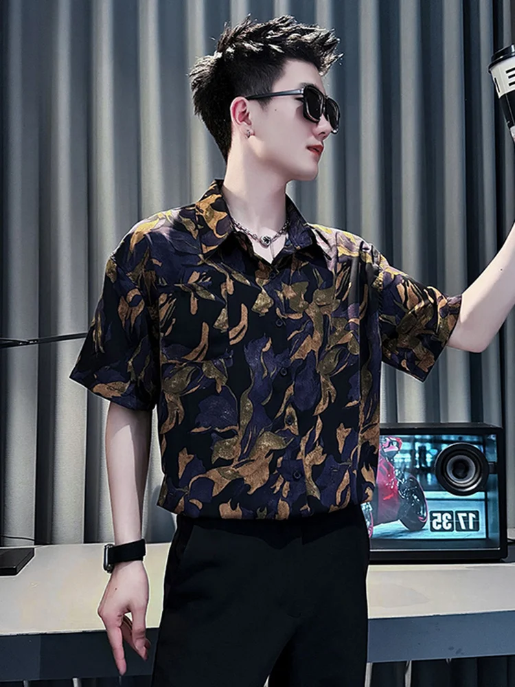 Men's Short Sleeve Shirt Thin Floral Design Summer Casual Fashionable Standard Fit Youth Summer No Ironing Required