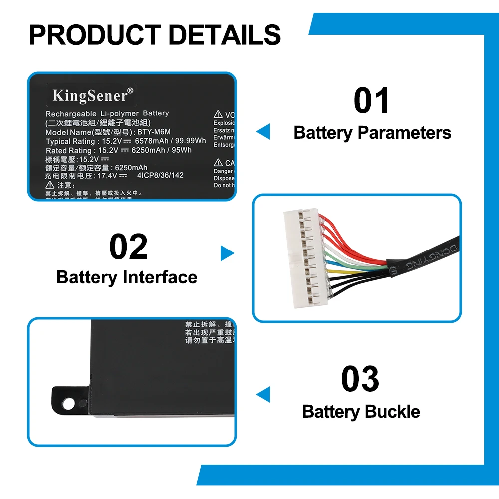 KingSener BTY-M6M Laptop Battery For MSI Creator 15 A10SD A10SF GS66 Stealth 10SFS 10SGS 10SE-045 10UG GE66 Raider 10SFS WS66
