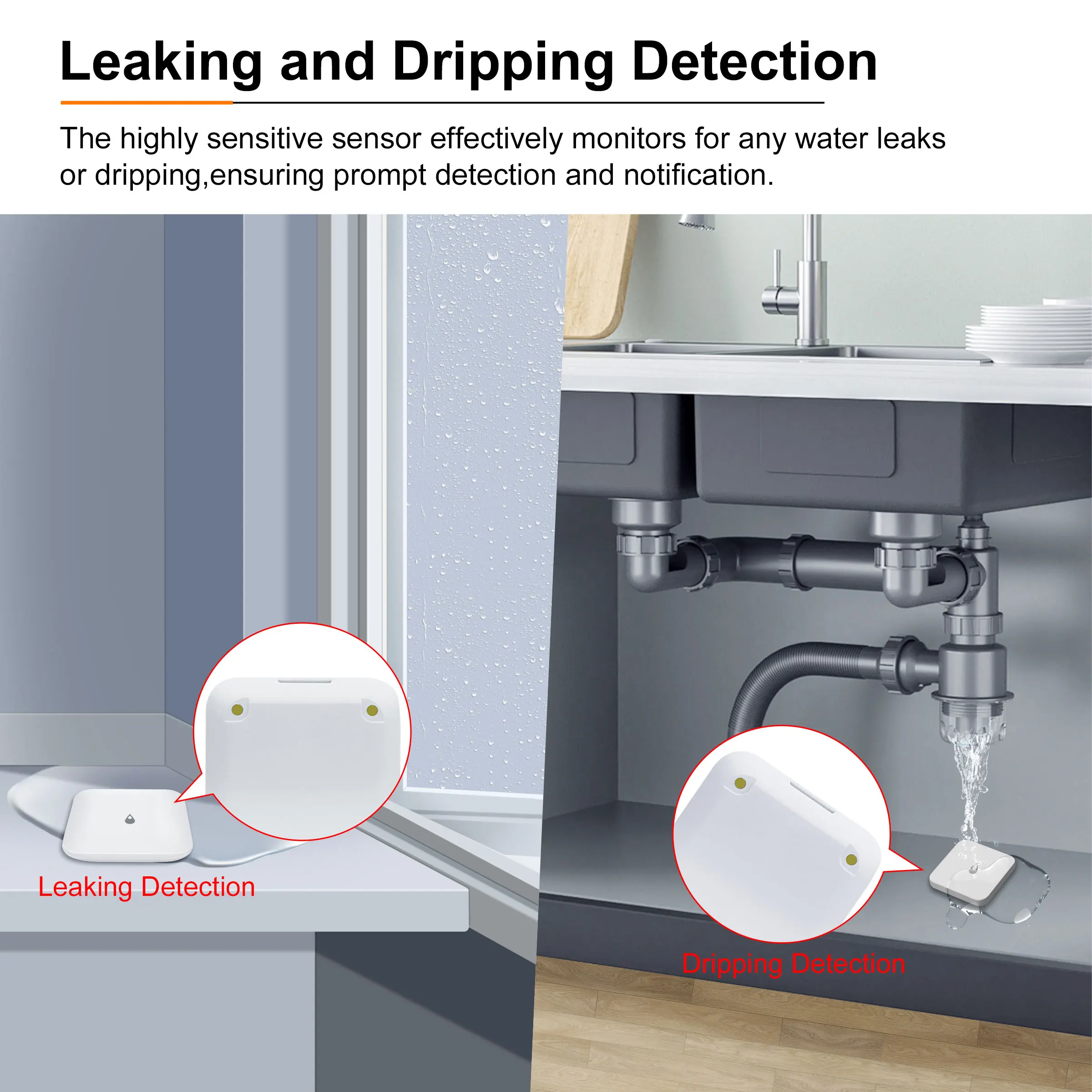 GIRIER Tuya ZigBee Water Leak Sensor Smart Leakage Detector for Home Security IP66 Waterproof Support Home Assistant ZigBee2MQTT