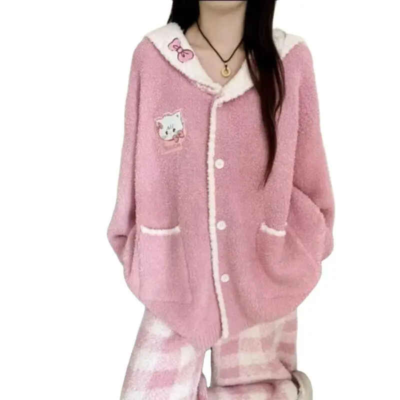 

Sanrios Hello Kittys Pajamas Hot Sale Cute New Style Lounge Clothes Hooded Thicken Cartoon Printing Creativity Holiday Gifts Ins