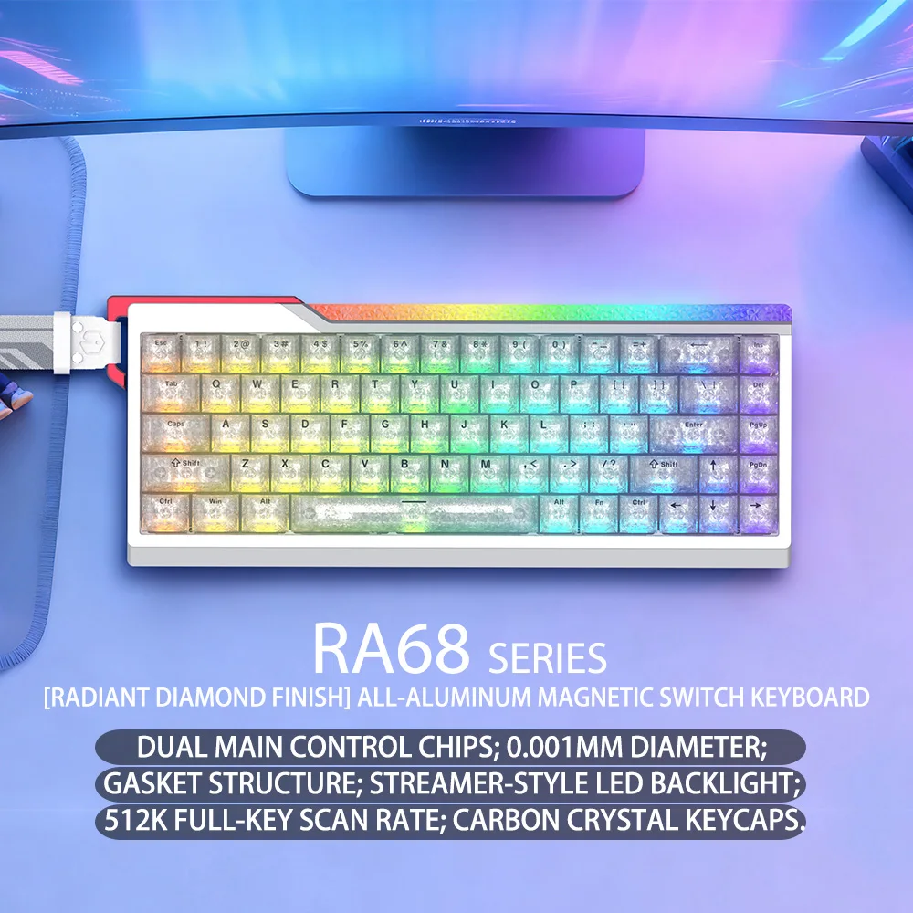 IROK RA68 Dual-core 68% Magnetic Switch Gaming Mechanical Keyboard RT0.001mm Quick Trigger Hot Swap/SOCD/Wried/water proof