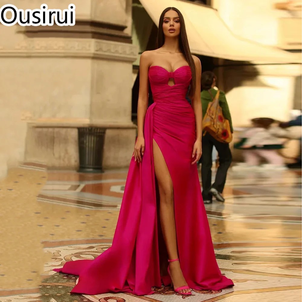 OUSIRUI قارب طوق الشيفون مطوي مثير حورية البحر فستان سهرة رسمي الجانب سبليت الاجتياح المحكمة ثوب مسائي vestidos de festa