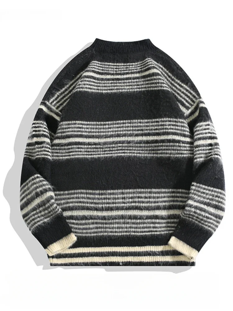 Contrast Color Striped Sweater for Men/Women Japanese College Style Lazy Retro Loose Versatile Casual Pullovers Knitted Tops