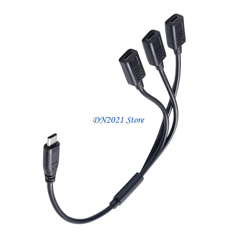 F3KE 3 Port Type C Splitter Adapter for Home Office Car Use Multi Device Charging Solution 30cm Cable