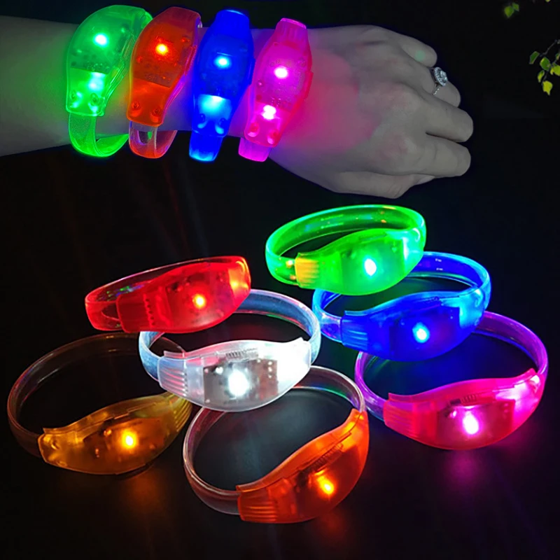 20/50/100PCS Fluorescent Bracelets Sound Control LED Flashing Silicone Bracelet Vibration Bangle Christmas DJ Wedding Party Deco