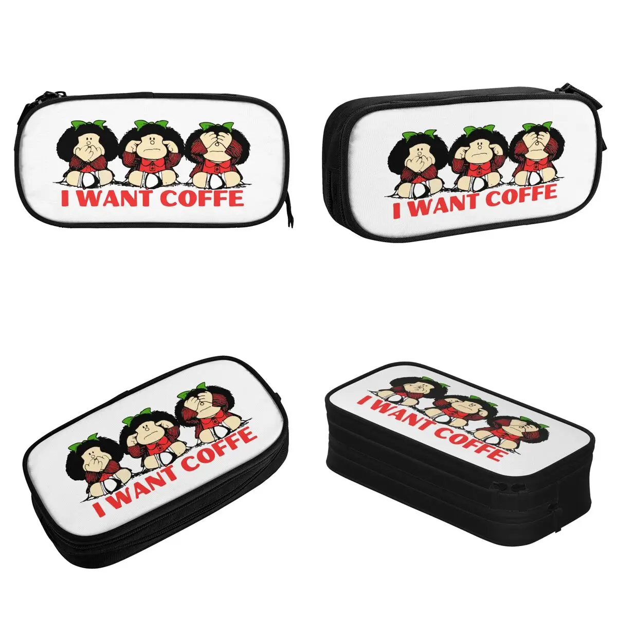 클래식 Mafalda 나는 커피 연필 케이스 만화 연필 케이스 펜 상자 어린이 대용량 가방 사무실 지퍼 편지지