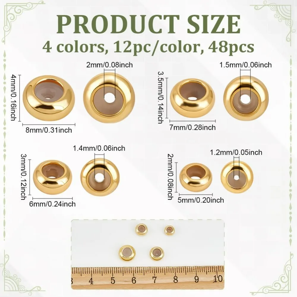 48 قطعة سدادة الخرز 4 أحجام المنزلق الخرز تحديد المواقع خرزة مباعدة قابل للتعديل حبة النحاس مع المطاط