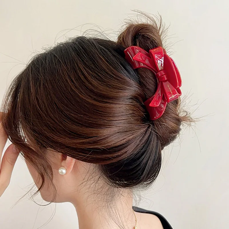 French Women Hair Clips Fashion Bows Acetate Claw Clip Korean Trendy Hair Accessories Temperament Girls Hairpin Female Headdress