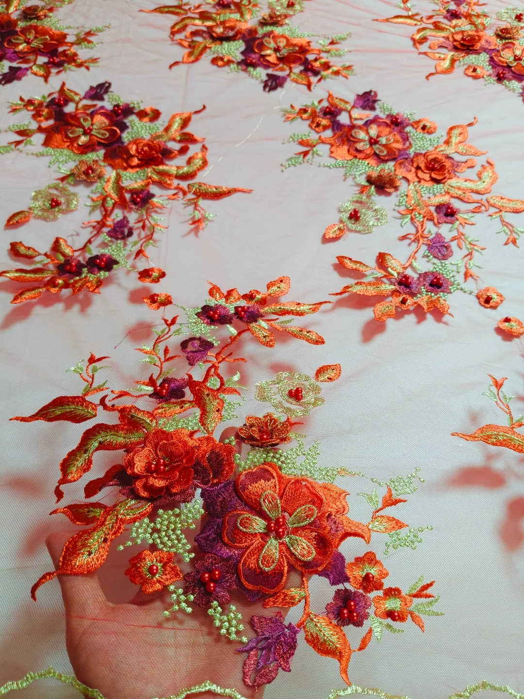 Hot Sales Classic 3D Applique Fabric High Quality Latest African Tulle Mesh Lace with Beads Stones For Wedding Dress NN3899_K