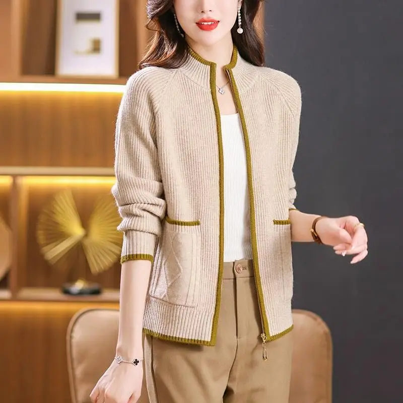 

New Spring Autumn Zipper Cardigan Jacket Women Clothing Loose Long Sleeve Wool Knitted Sweater Coat Casual Female Top Outerwear