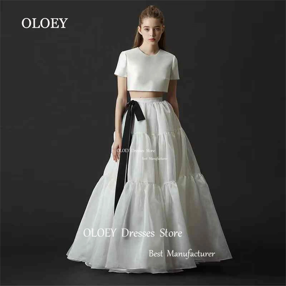 

OLOEY Ivory O Neck Party Dress Korea Wedding Photoshoot Short Sleeves A Line Formal Prom Gown Floor Length Organza Custom Made