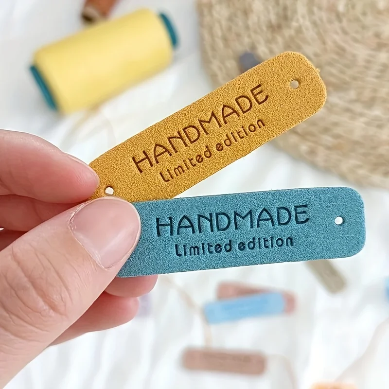 50 handmade fake leather labels, limited edition sewn labels for DIY knitting, crochet, and handmade accessories