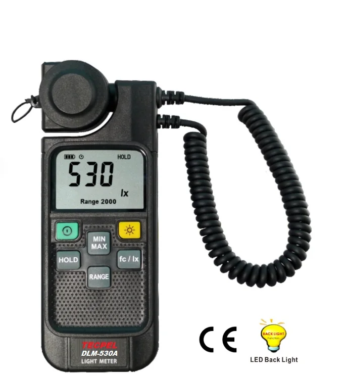 TECPEL DLM-530A High Sensitivity Digital Light Meter 0.01 lx Resolution Silicon Diode Sensor 200,000 Lux Range Photometer