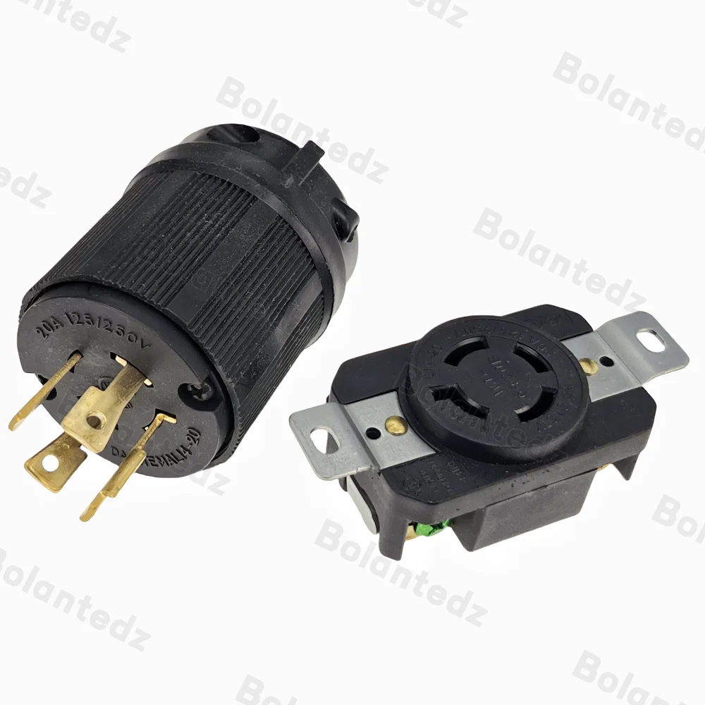 Black UL 20A 250V NEMA L14-20P L14-20R US Locked Receptacle Industry Plug Panel Socket America 4 Pole Wired Connector Plug