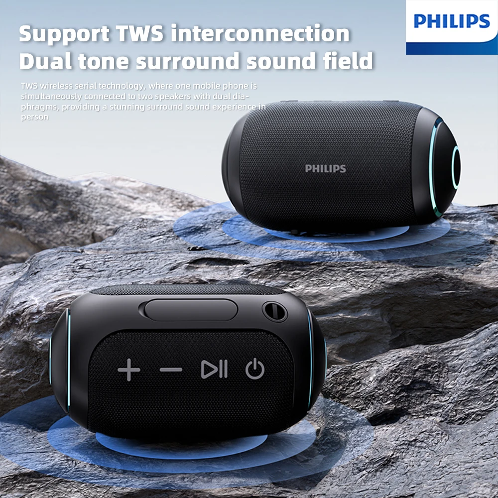 필립스 TAS3209 야외 휴대용 무선 스피커 컬러풀 조명 1800mAh 배터리 수명 캠핑용 멋진 음악 전면 이미지