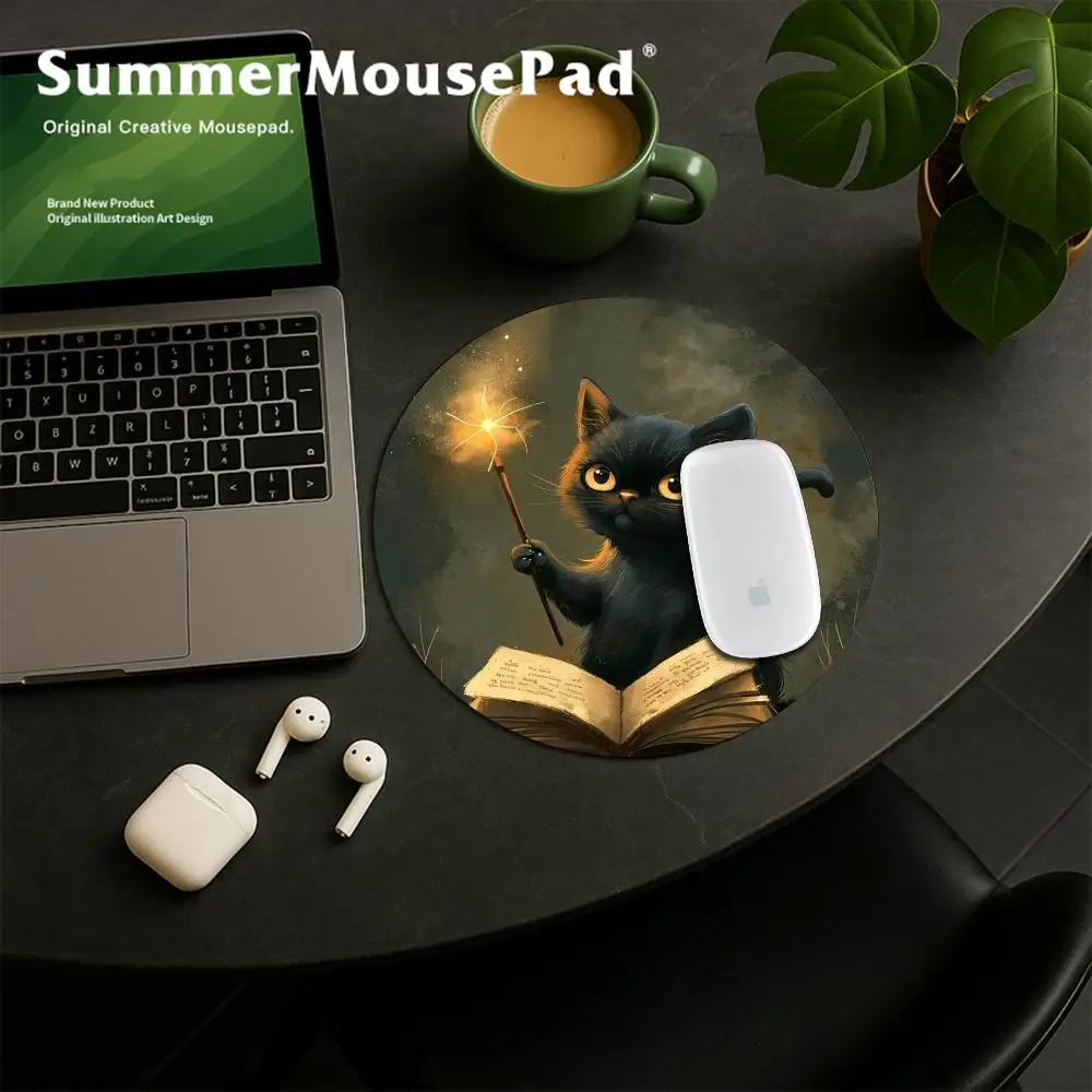 22X22 Random Placement Printed Cat Round Portable Mouse Pad Computer Office DeskMat Durable Non-Slip Thickened Cartoon Table Mat