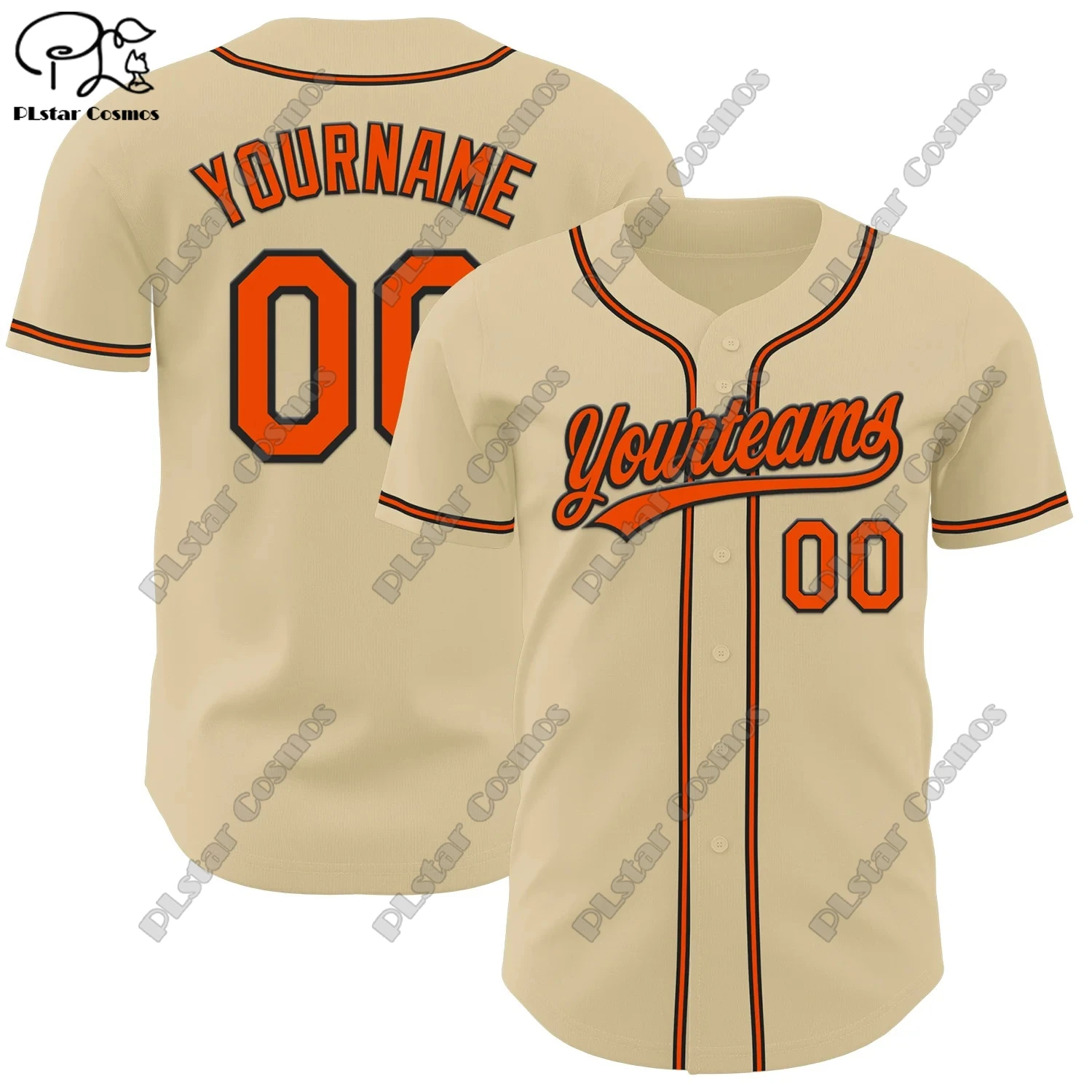 PLSTAR COSMOS customized team name 3D printing design apricot color genuine baseball uniform summer new short sleeve X-1