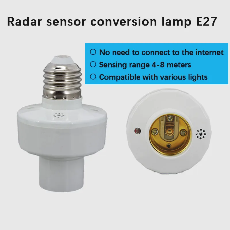 AC 85-265V Radar Sensor E27 Socket Smart Light Bulbs head Adapter Lamp Holder Base socket Kitchen Bedroom Switch 110V 220V M20