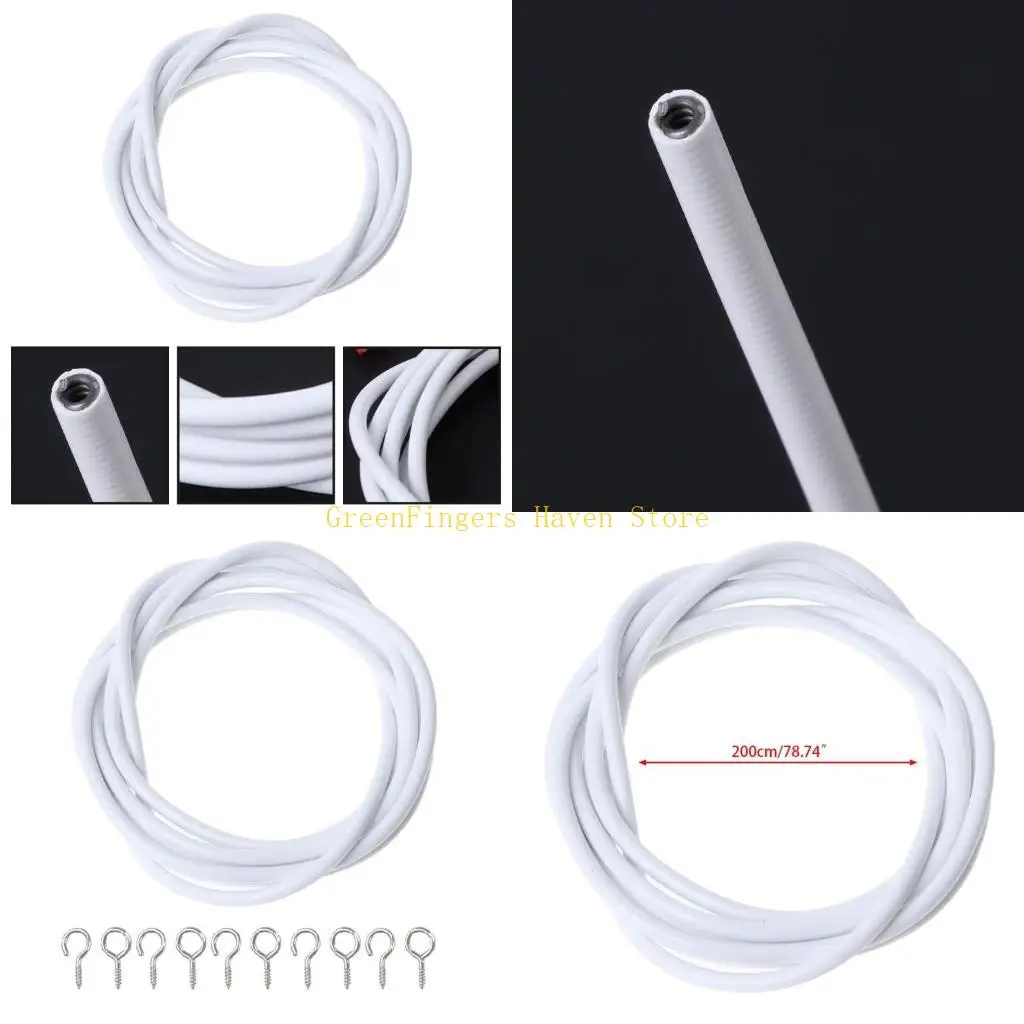 F68D Net Hang 2m Curtain Wire Window Cord Cable String Set With 5 Fish Eyes 5 Hooks