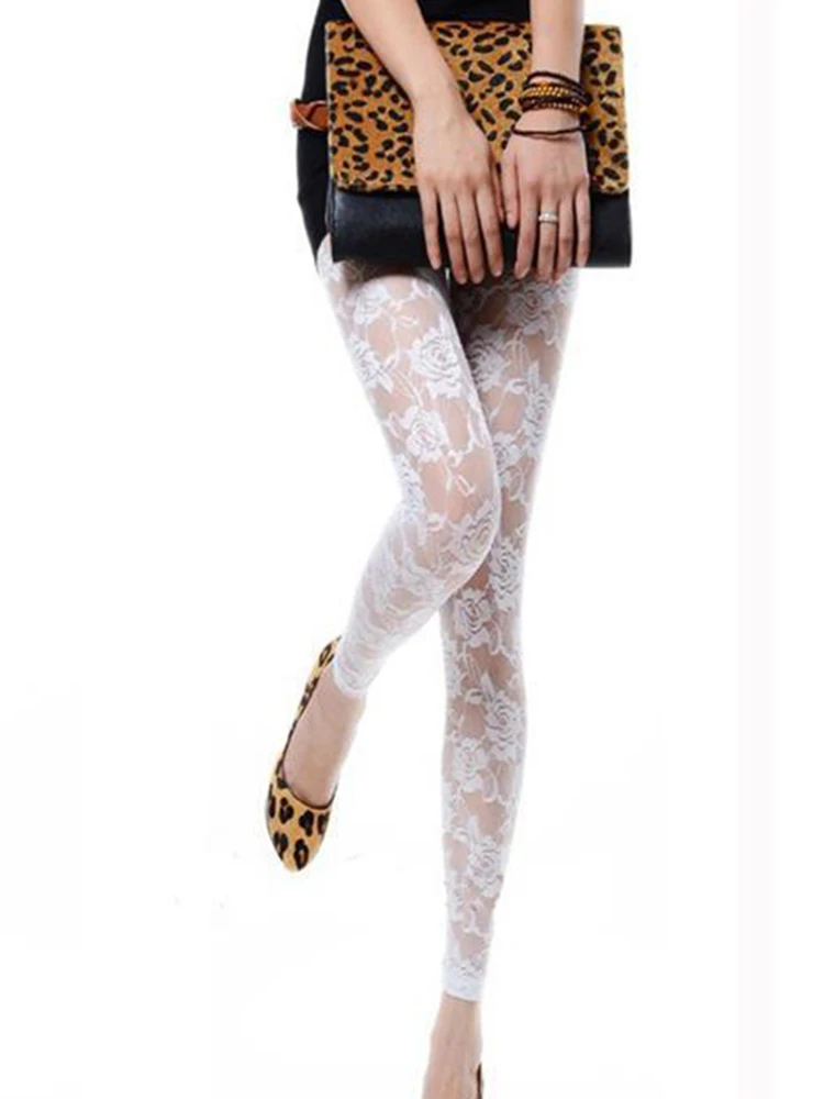 Lace Leggings Women Sexy High Waist Black Skinny Floral Stretch Workout Leggins Streetwear