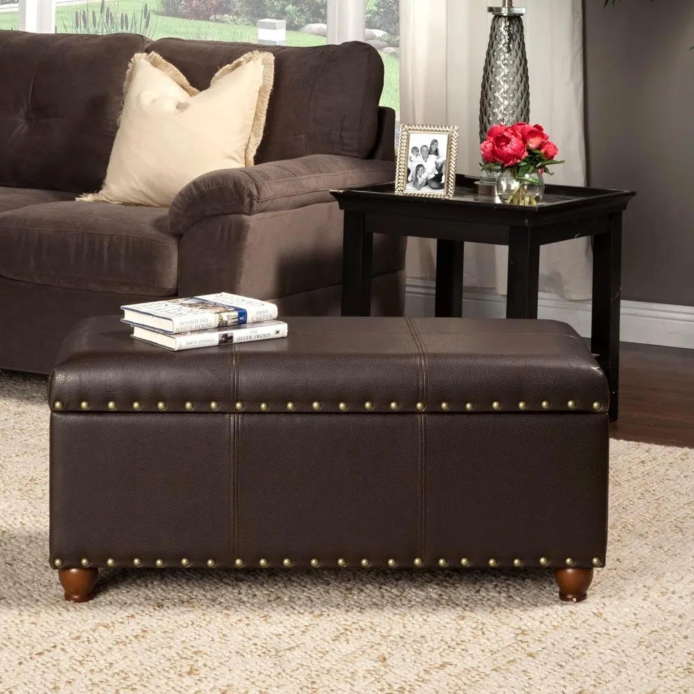 HomePop Faux Leather Cocktail Storage Bench, Brown