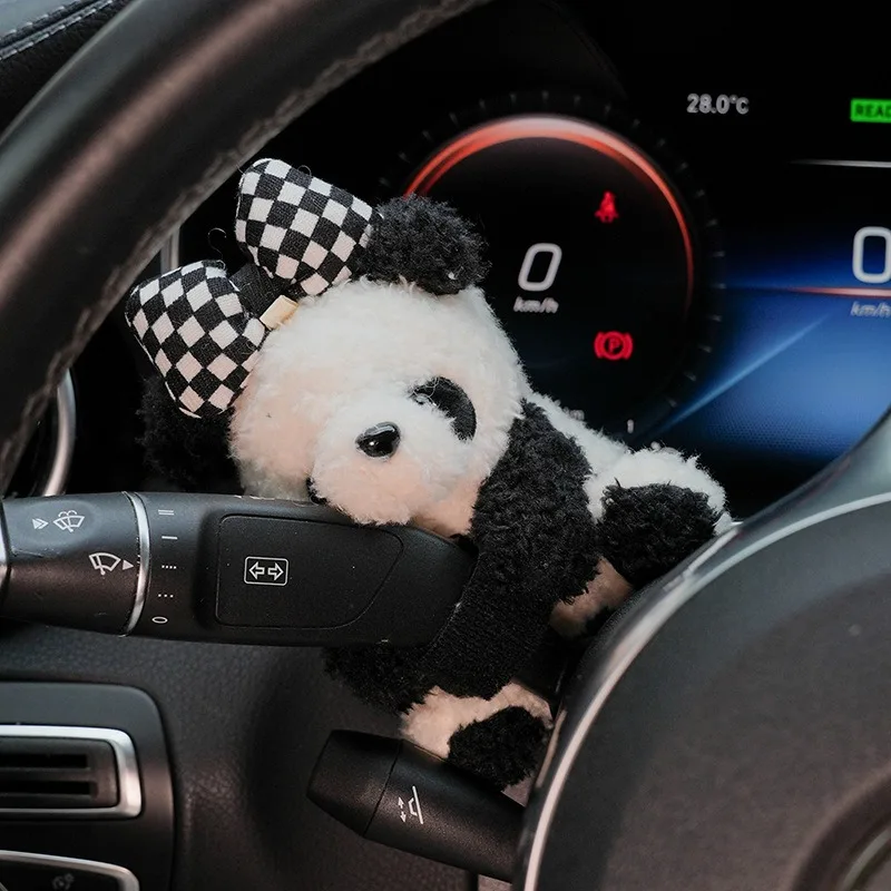 2025 New Car Accessory - Turn Signal Wiper Panda Doll Cute Gear Shift Decor for Women, Fun Car Interior Ornament image 3