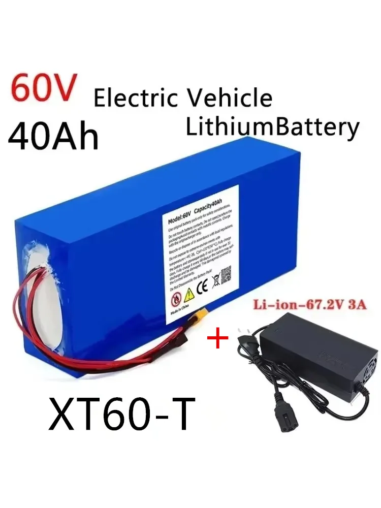 60V 40Ah Battery Electric Scooter  Electric Bicycle Lithium Battery Pack Ebike BMS High-Power 67.2V charger，Optional plug