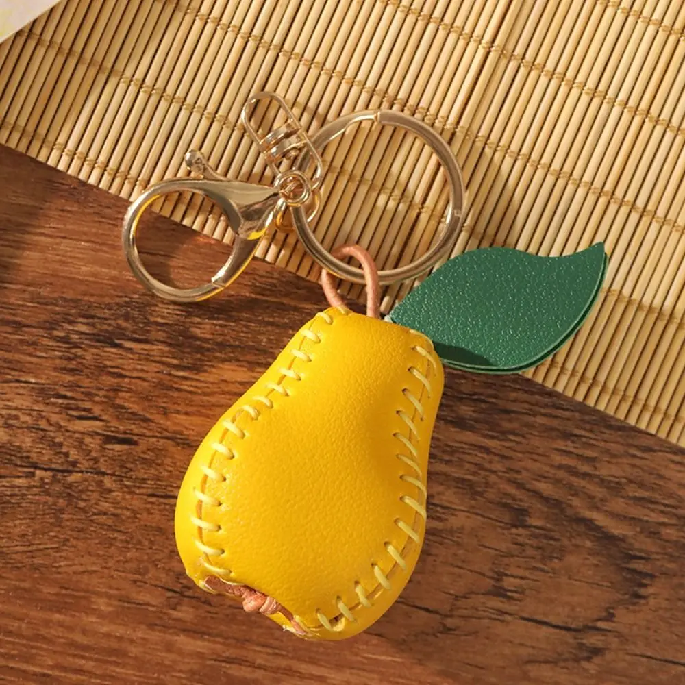 Funny Cute DIY Material Package Keyring Pear Persimmon Fruit Bag Pendant Handmade Creative Leather Keychain Men
