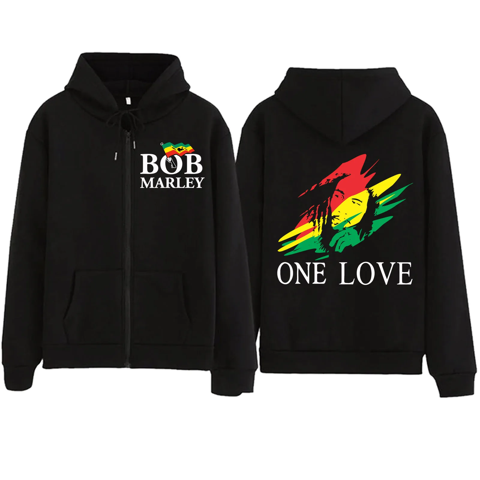 Bob Marley Zipper Hoodie Harajuku Pullover Tops Sweatshirt Streetwear Fans Gift