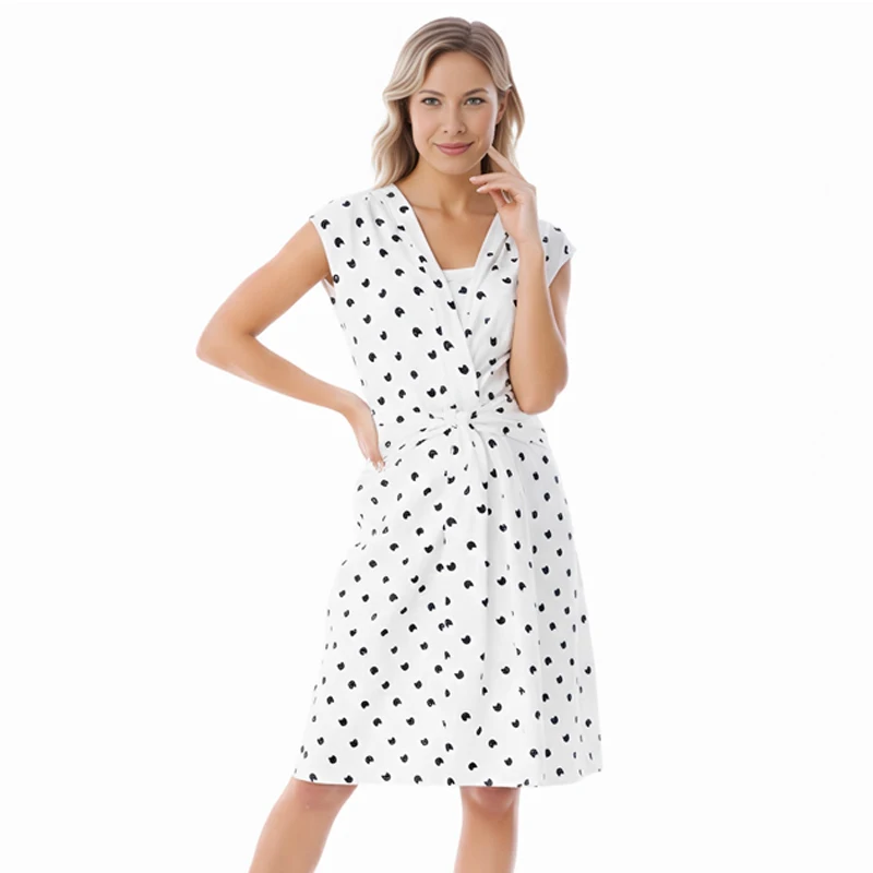 فستان للرضاعة الطبيعية فساتين فستان حمل طباعة ألف خط بلا أكمام فساتين بطول الركبة للنساء الحوامل الصيف #2