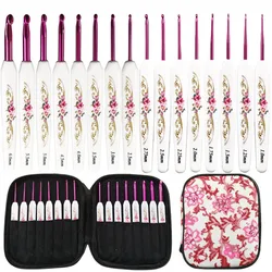 Pink Aluminum Crochet Hooks Set Knitting Needles Kit Plastic Handle DIY Craft Set For Sweater Yarn Weave