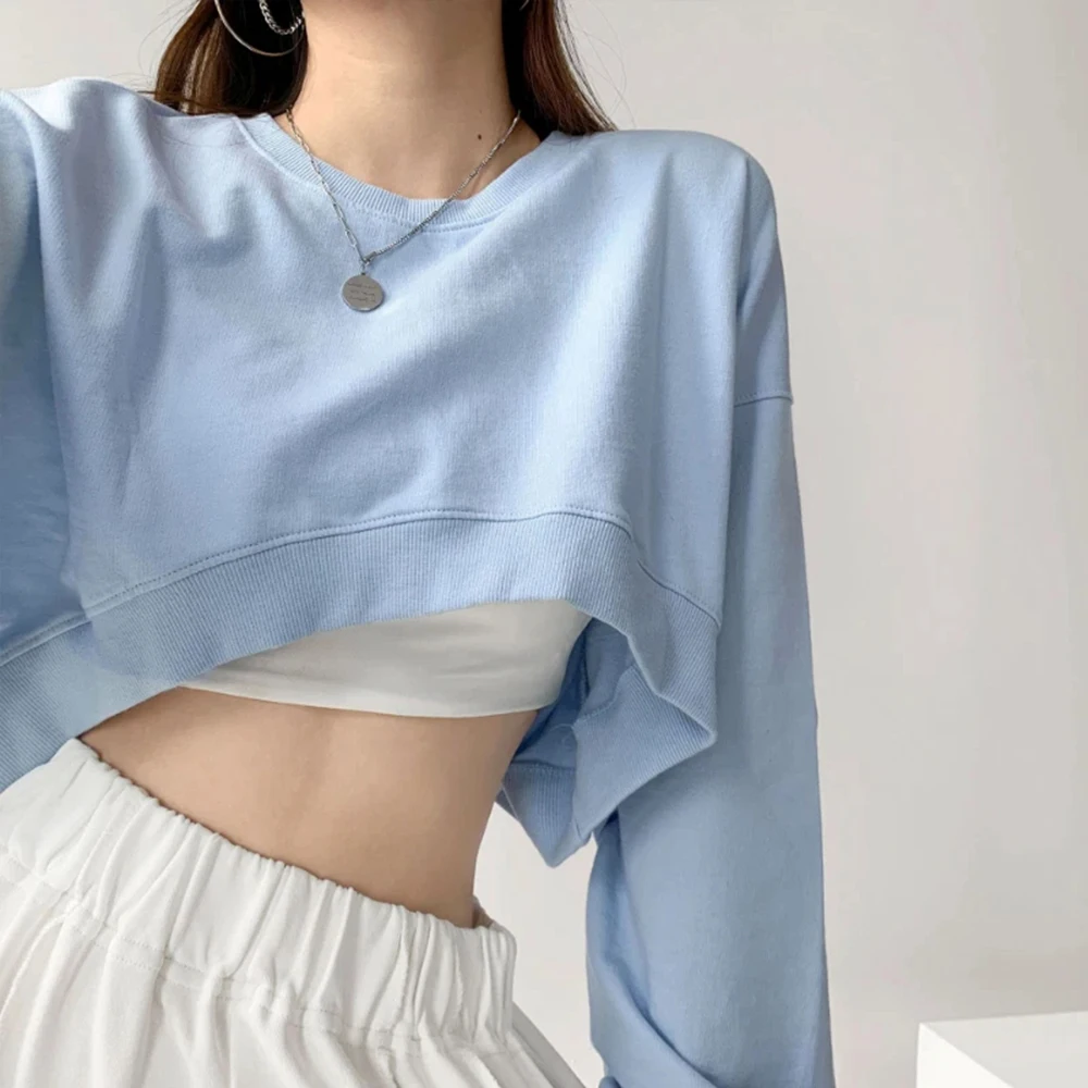 

Women's Solid Color Fashionable Casual Loose Round Neck Short Hoodie