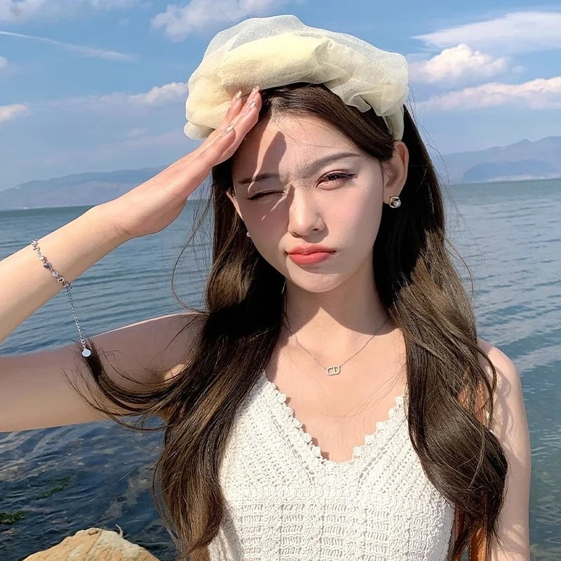 الصيف موضة فارغة قبعة الشمس للنساء الفتيات بلون الأورجانزا عادية واقية من الشمس قبعة في الهواء الطلق كبيرة حافة الشاطئ قبعة الشمس الهدايا #4
