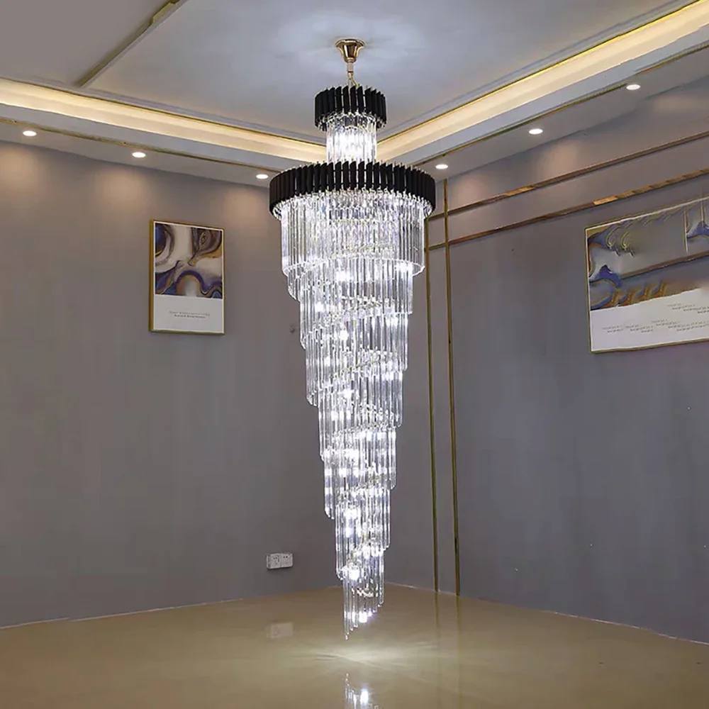 

Luxury Modern Crystal Chandelier For Staircase Long Loft LED Cristal Light Fixture Villa Lobby Living Room Decor Hang Lighting