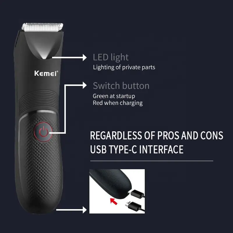 Kemei Groin Area Hair Trimmer Lawn Mower Ceramic Blade Waterproof Wet Dry Clippers Pubic Armpit Body Hair Hygiene Razor KM-1838