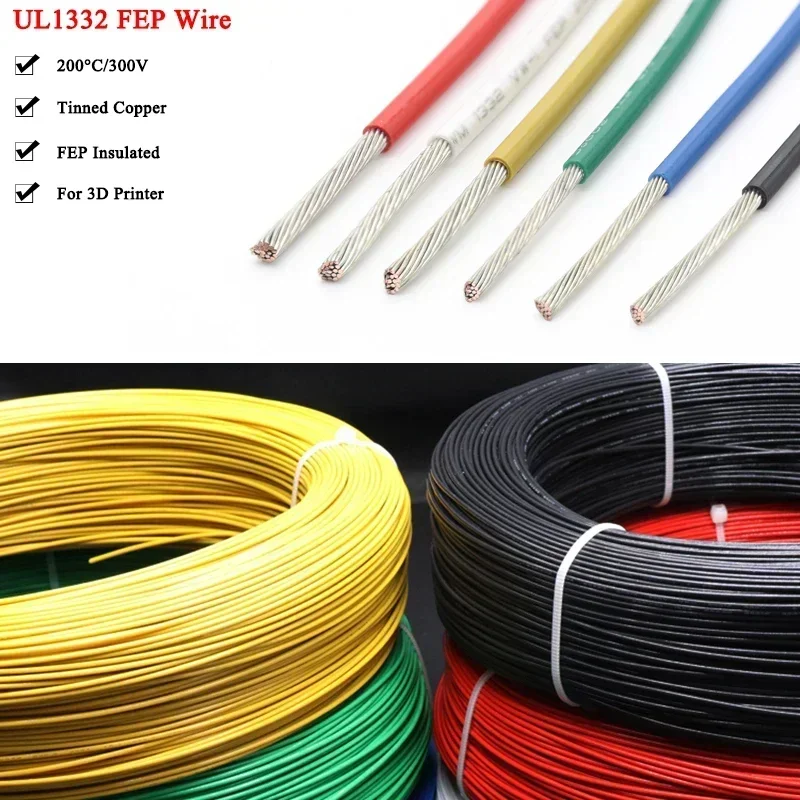 

5/10M UL1332 PTFE Wire 30/28/26/24/22/20/18/16/14/13/12/10 AWG FEP Insulated High Temperature Electron Cable For 3D Printer