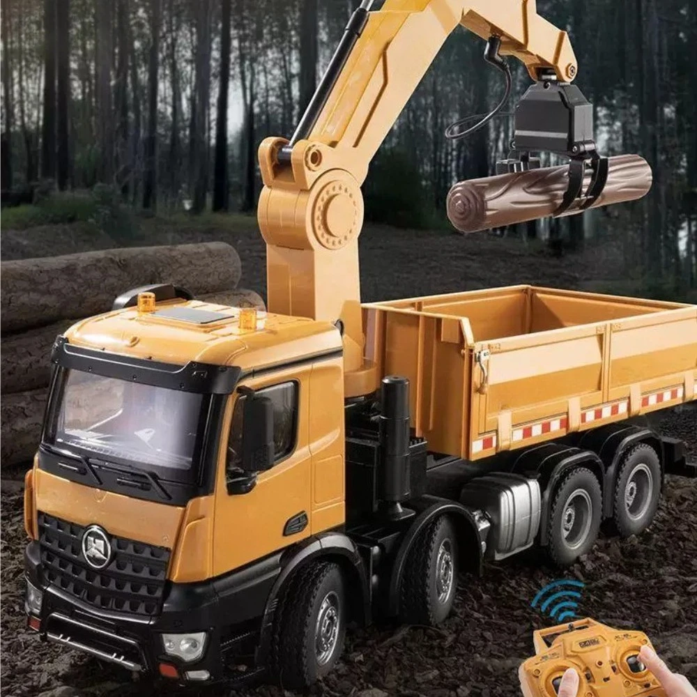 26-channel 538 Remote-controlled Engineering Vehicle 8-wheel Self-unloading Log Grabber Crane Simulation Toy Car Model