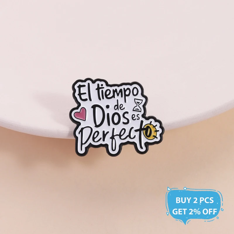 El Tiempo De Dios Es Perfecto Enamel Pin Spanish Cristiana Quote Bible Verses Brooch Lapel Badge Jewelry Gift for Friends