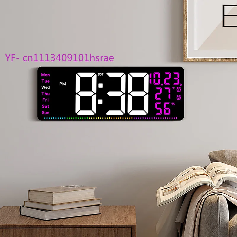 6661 17.3 Inch Color LED Clock, Multifunctional Temperature Humidity Living Room Wall Alarm Clock