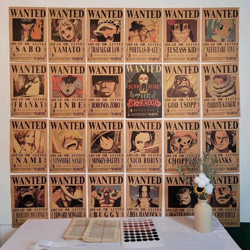 One Piece Wanted Bounty Thick Kraft Paper Poster Anime Luffy Straw Hat Pirates Four Emperors Oka Shichibukai Wallpaper RoomDecor