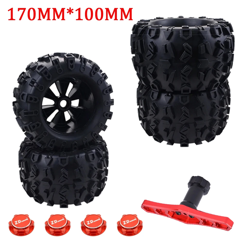 4szt 1/8 Skala 17mm Hex RC Truck Tires Wheels Set 8477/8483 With Tool For Traxxas Maxx Tmaxx E-Revo Revo 3.3 JLB Cheetah Monster