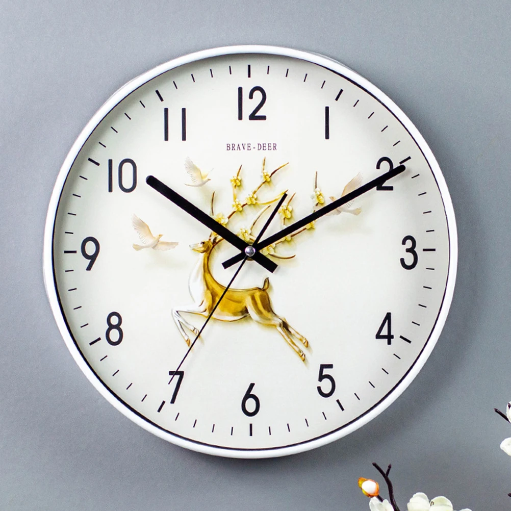 

Large Golden Deer Wall Clock Stylish Quiet Round Decor for Living Room Kitchen Hotel Bar Garden Bedroom Retro Vintage