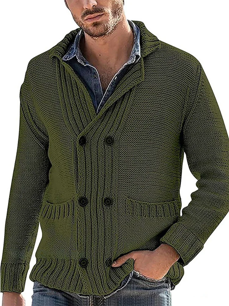 

Mens Lapel Knitted Sweater Cardigan Outerwear Long Sleeve Patchwork Pocket Button Coats Male Streetwear Casual Solid Sweatercoat