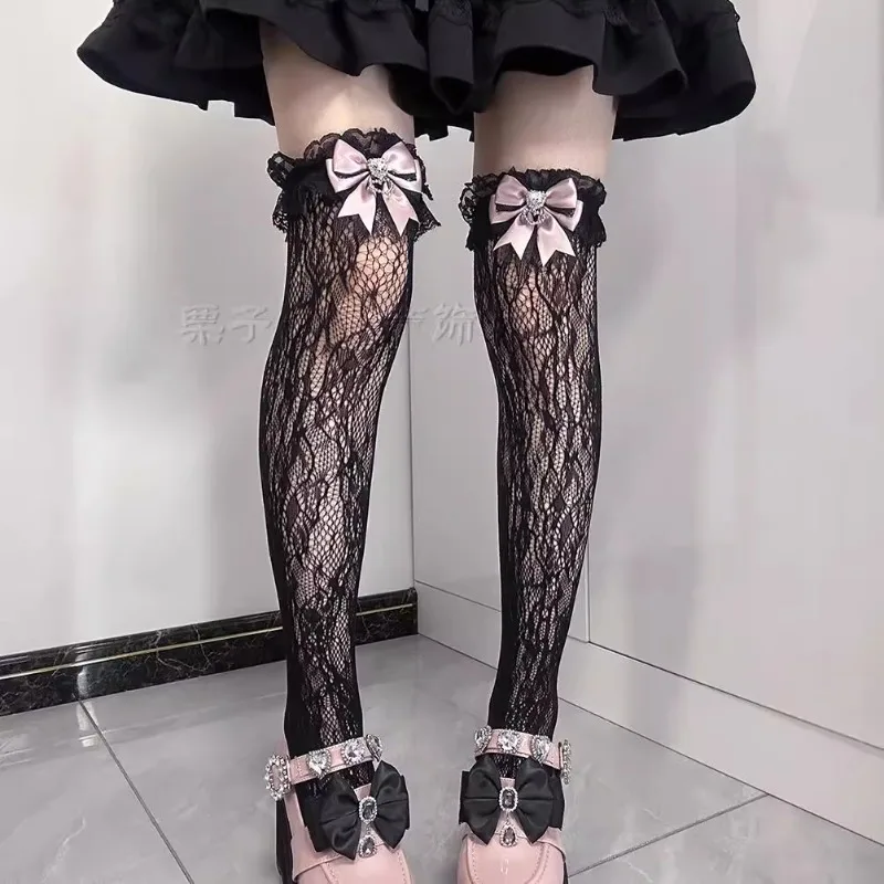 القوطية لوليتا جوارب الدانتيل القوس عقدة Y2K الجوارب JK الإناث طويلة تخزين في سن المراهقة موحدة العجل الجوارب طالب لطيف Kawaii الجوارب