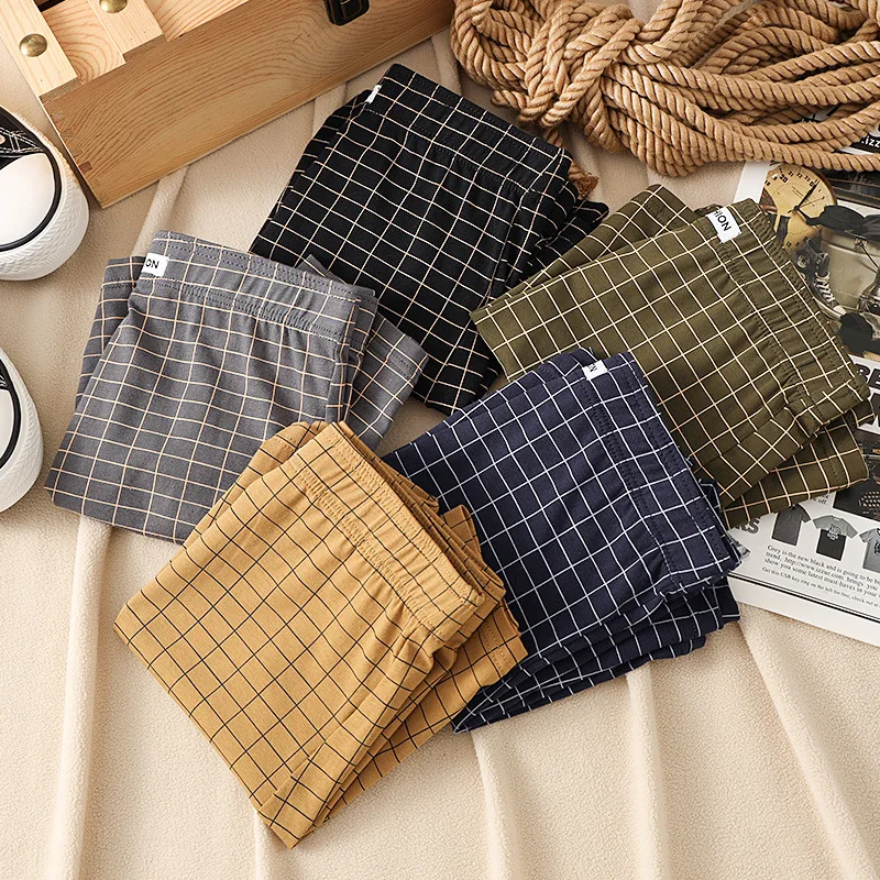 New Plaid Aro Pants Men's Underwear, Pure Cotton, Comfortable Home Pants, Loose and Breathable Shorts, Square-Cut Sleep Shorts