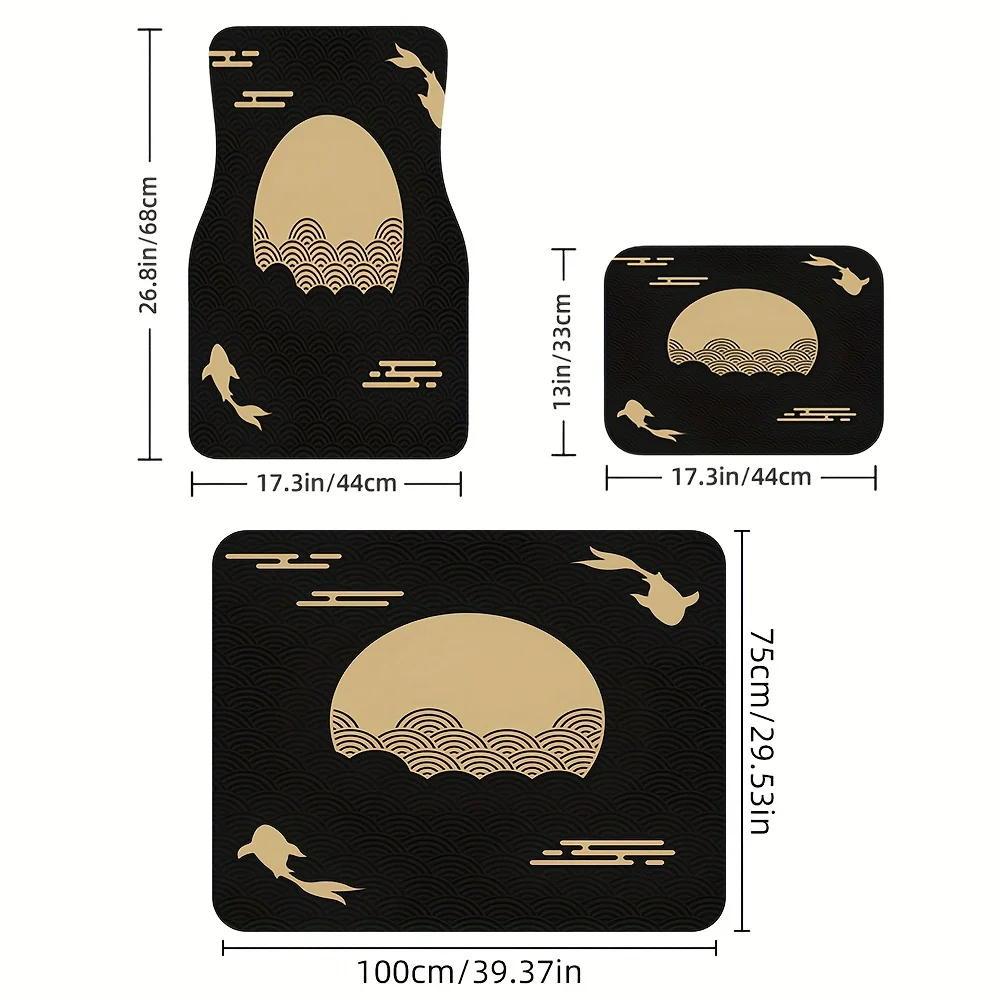 

1 Set Of 5pcs Original Oriental Elegance Theme Golden Koi Fish Pattern Car Floor Mats & Trunk Liner, Durable Polyester Material,