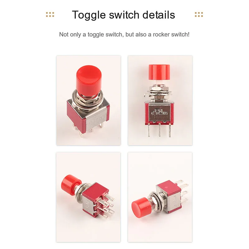 5PCS 3Pin C-NO-NC Reset Latching Toggle Switch Automatic return Push Button (ON)-OFF 5A125V/2A250V 6mm Mini Toggle Switches